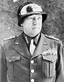 Press Conf Prints: General George S. Patton Wearing Four-Star Helmet