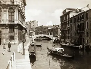 Gondola Prints: General View Grand Canal Bridge & Boat