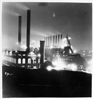 Smokestack Prints: General View Industrial Plant at Night