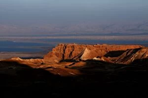 General view of Masada an ancient fortification situated on top of an isolated rock plateau on the eastern edge of