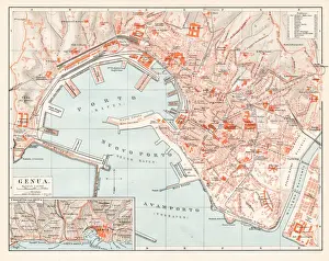Liguria Prints: Genoa Itlay map 1895