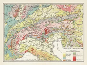 Croatia Collection: Geological map of the European Alps, lithograph, published in 1897