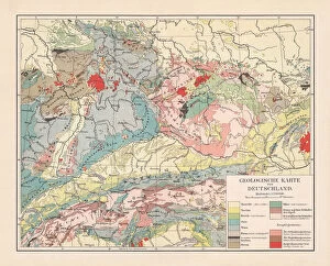 Images Dated 5th April 2018: Geological map of southern Germany, Bohemia, Switzerland and Austria, published 1897