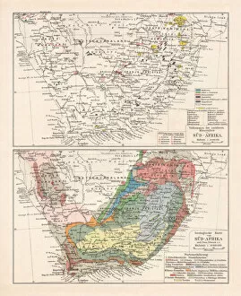 Images Dated 10th December 2019: Geological maps of South Africa, lithograp, published in 1900