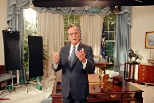 George Bush Gesturing in Oval Office
