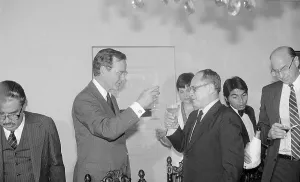 George H Prints: George Bush Sharing a Toast with Alvaro Magana