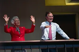George Bush and Wife Waving