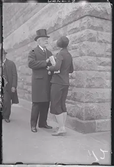 George Foster Peabody Speaking to Reporter