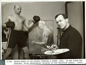 George Gross Painting a Boxer in His Studio