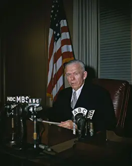 George C Prints: George Marshall Sitting at Microphones