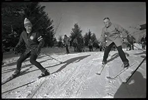 George W Prints: George Romney Skiing on Ski Slopes