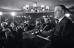 George W Prints: George Romney Speaking at Microphones