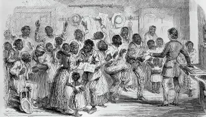 Free Prints: George Shelby Freeing Slaves; Cartoon