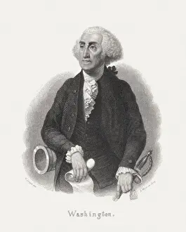 Art Illustration Prints: George Washington (1732-1799), first american president, steel engraving, published 1868