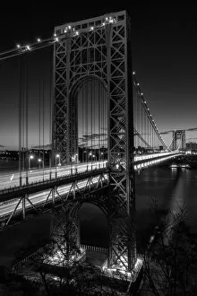George Washington Bridge At Night B&W