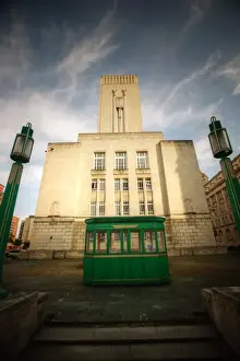 Western Europe Prints: Georges Dock Art Deco Ventilation and control station building close up at sunset