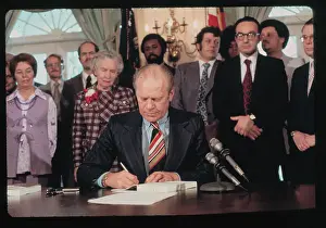 Gerald Ford Signing Economic Report