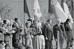 Grand Rapids Prints: Gerald Ford Waving with Ronald Reagan