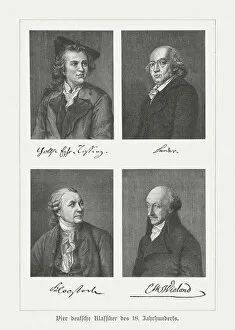 Four German classic writers, 18th century, wood engravings, published 1897
