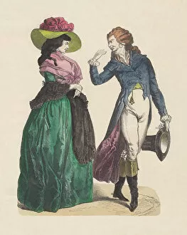 Fashion Trends Through Time Collection: German costumes, late 18th century, hand-colored wood engraving, published c. 1880