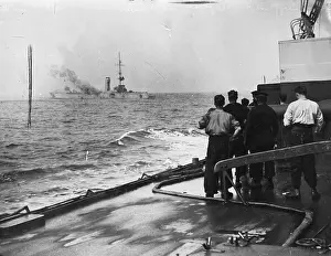 Sinking Prints: German Cruiser Mainz On Fire at the Battle of Heligoland