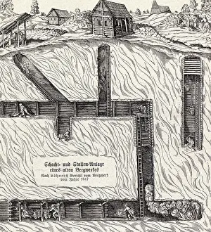 German Drawing Showing Mining Shaft