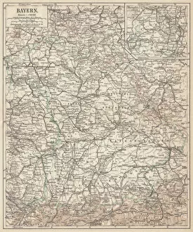 Bavaria Gallery: German federal state of Bavaria, lithograph, published in 1874