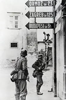 Yugoslavia Prints: German Infantry in Yugoslav Town During World War II