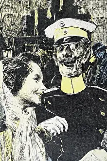 Jugendstil Prints: German officer wearing cap and monocle