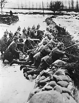 Caution Prints: German Soldiers Taking Cover for Battle