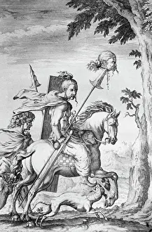 Spear Prints: German Warrior On Horseback;Head On Pike