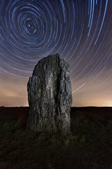 Images Dated 15th December 2015: Germany, menhir and star trails