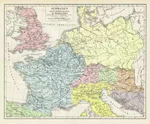 Images Dated 10th May 2017: Germany and the northern provinces of the roman empire map 1895