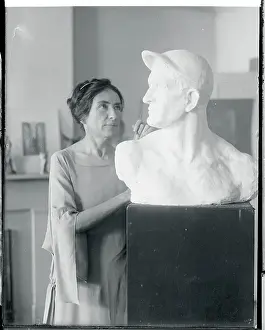 Gertrude Boyle Sculpting a Bust of Christy Mathewson