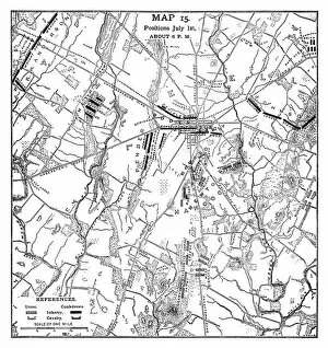 Images Dated 19th March 2018: Gettysburg Battle Map Positions July 1st 1861