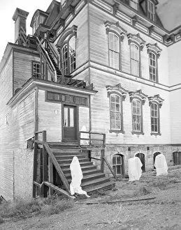 Halloween Prints: Ghosts Outside Old Western Building
