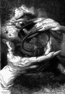 Giant Looking at Man with Magnifying Glass