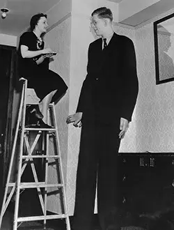 Interview Prints: Giant Robert Wadlow Being Interviewed by Reporter
