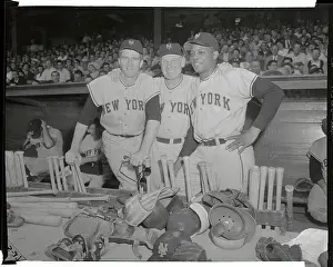 Giants Manager Leo Durocher and Team Players Near Baseball Gear