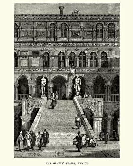 Venice Gallery: Giants Staircase of the Doges Palace in Venice, 19th Century