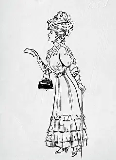 Stick Prints: Gibson Girl Reading/Illustration