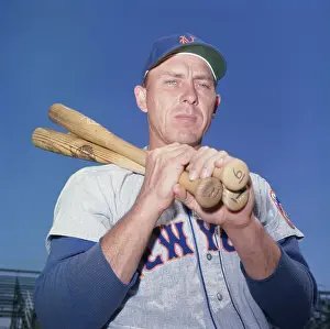 Gil Hodges Posing Outdoors with Baseball Bats