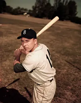 Gil Hodges in Position to Hit Baseball