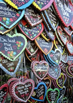Gingerbread hearts, Oktoberfest, Munich, Bavaria, Germany, Europe
