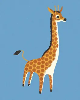 Giraffe Prints: Giraffe on a Blue Background