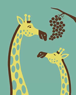 Two Animals Gallery: Giraffes Eating Grapes