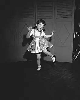 Preschooler Prints: Girl (3-4) dancing, (B&W)