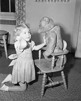 4 5 Years Prints: Girl (4-5) Playing with Teddy Bear