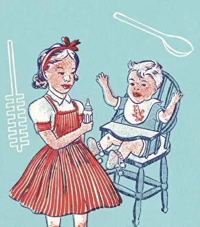 Images Dated 25th March 2015: Girl and Baby in a High Chair