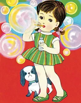 Images Dated 8th October 2003: Girl blowing bubbles